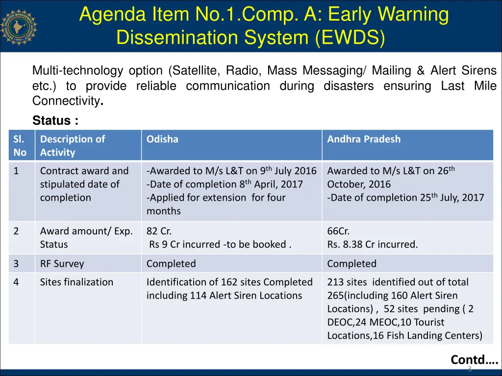 agenda item no 1 comp a early warning