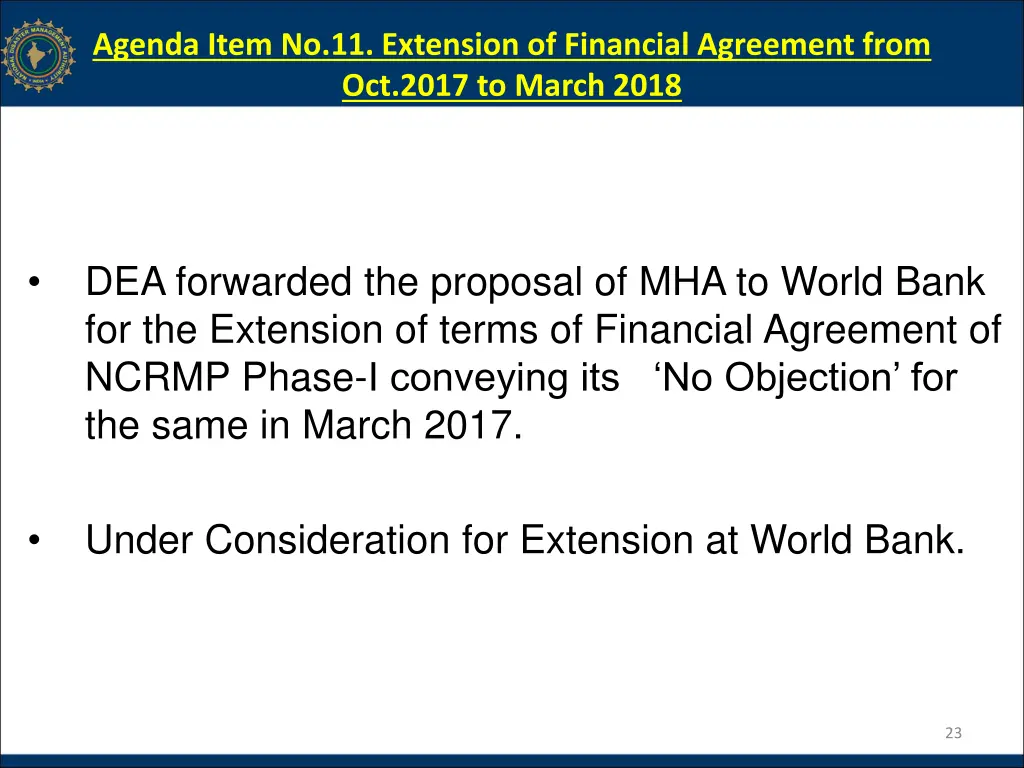 agenda item no 11 extension of financial