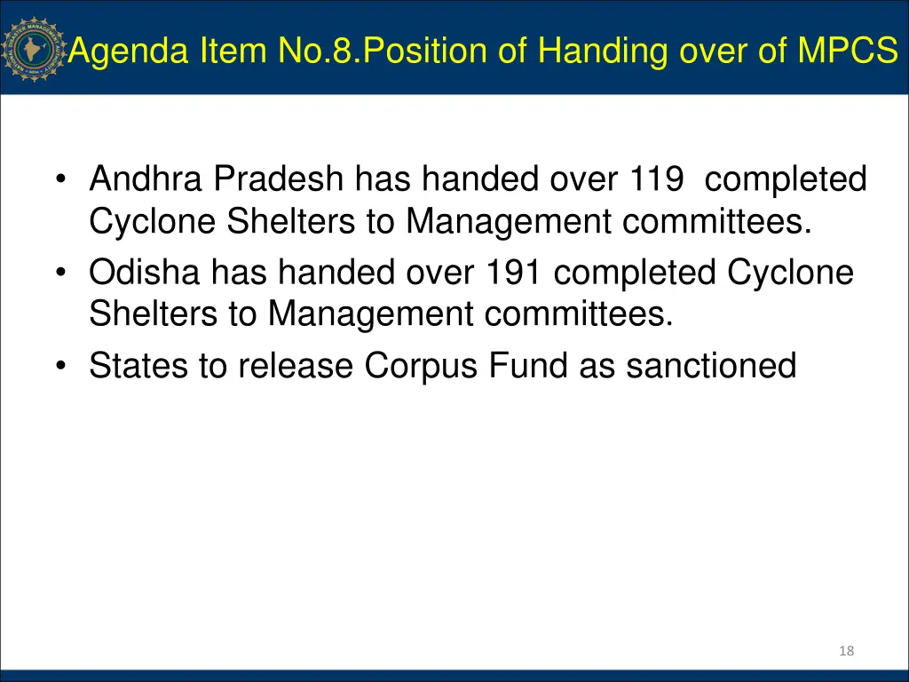 agenda item no 8 position of handing over of mpcs