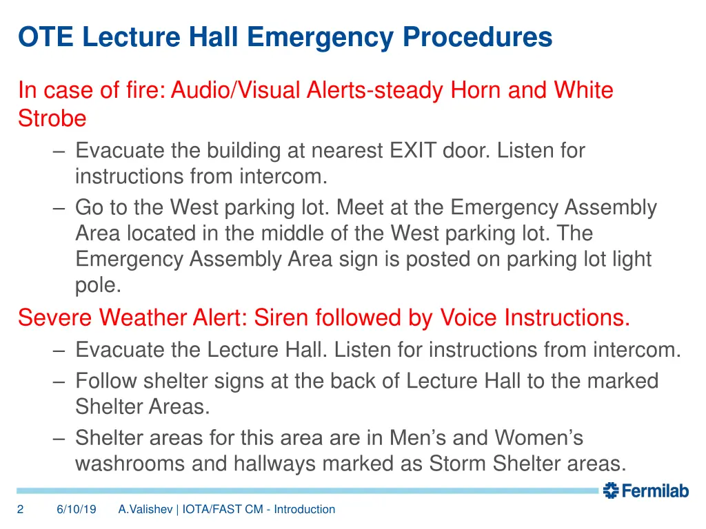 ote lecture hall emergency procedures