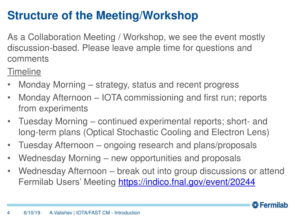 structure of the meeting workshop