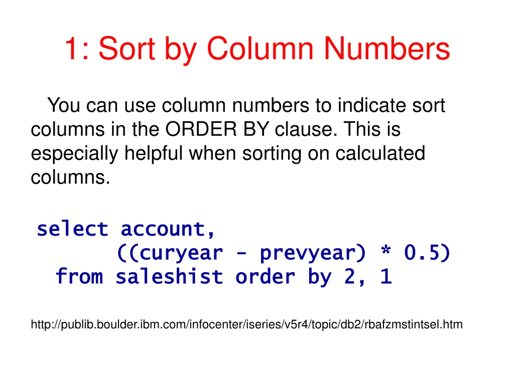 1 sort by column numbers