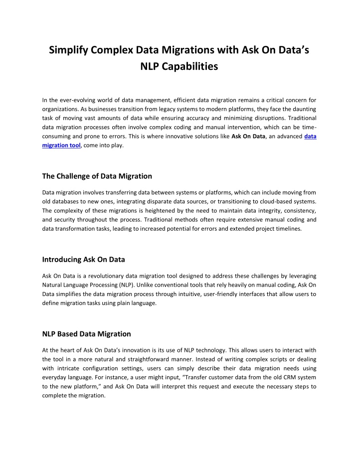 simplify complex data migrations with ask on data