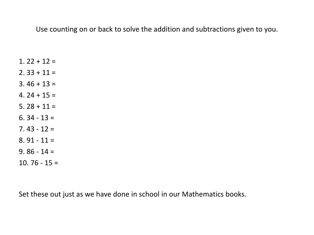 use counting on or back to solve the addition