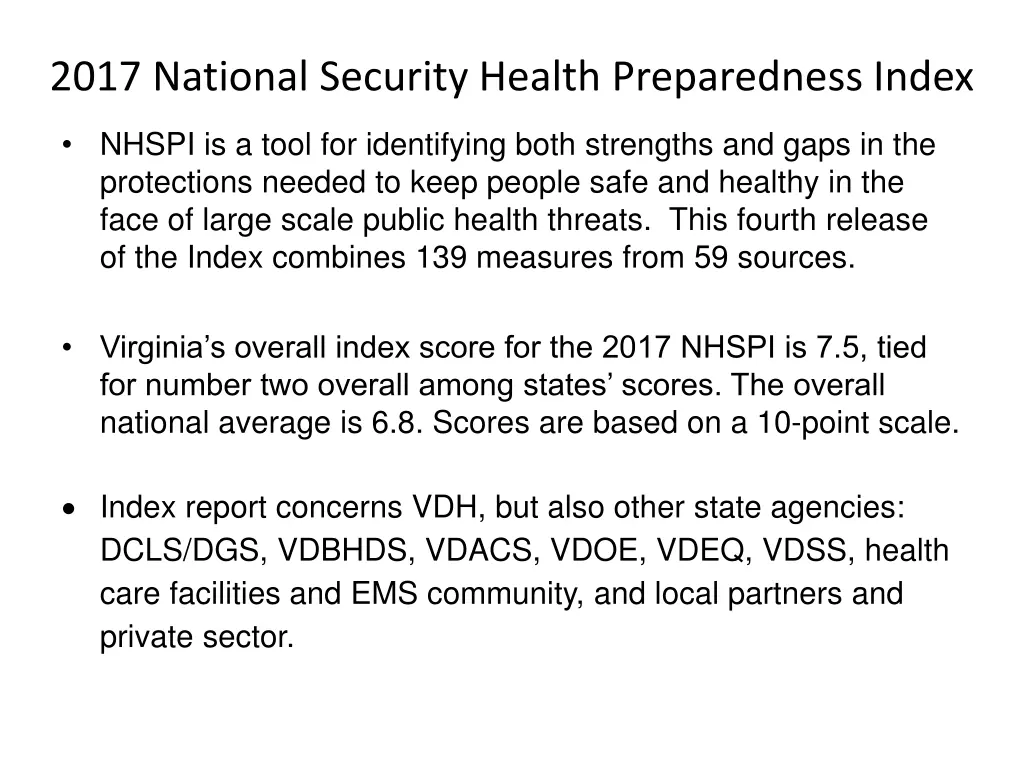 2017 national security health preparedness index