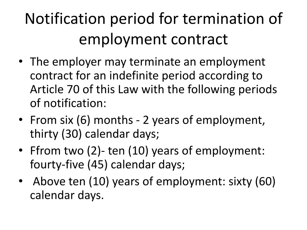 notification period for termination of employment