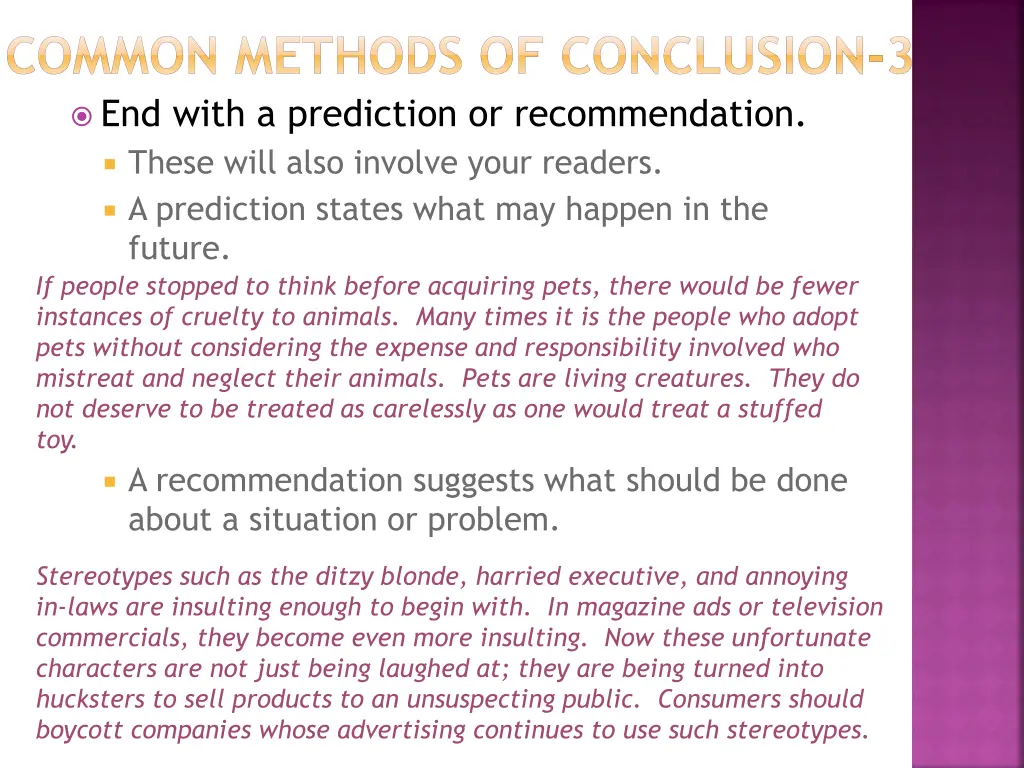 common methods of conclusion 3 end with