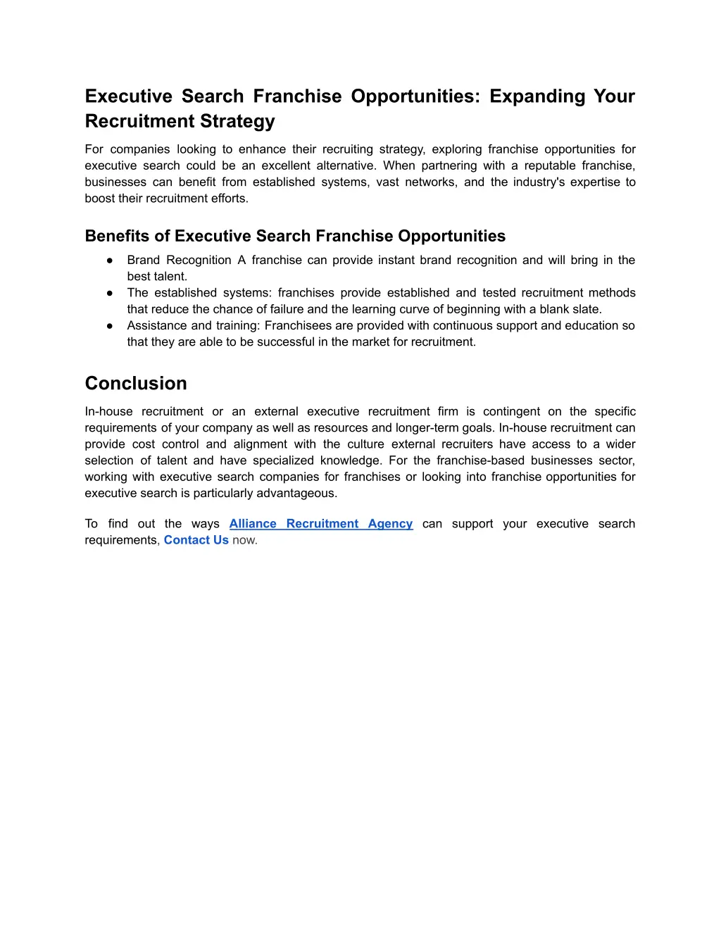 executive search franchise opportunities