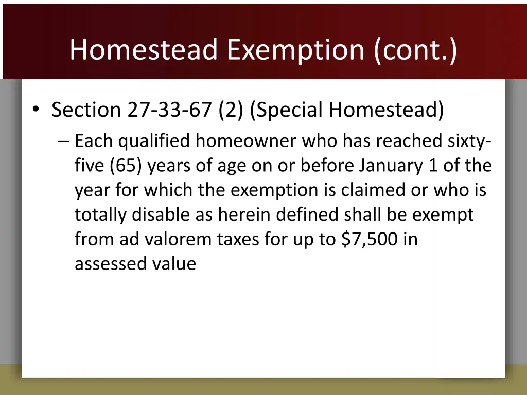 homestead exemption cont