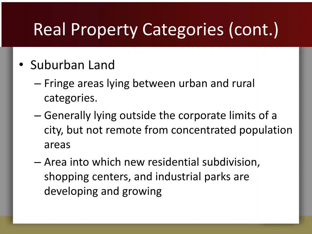 real property categories cont