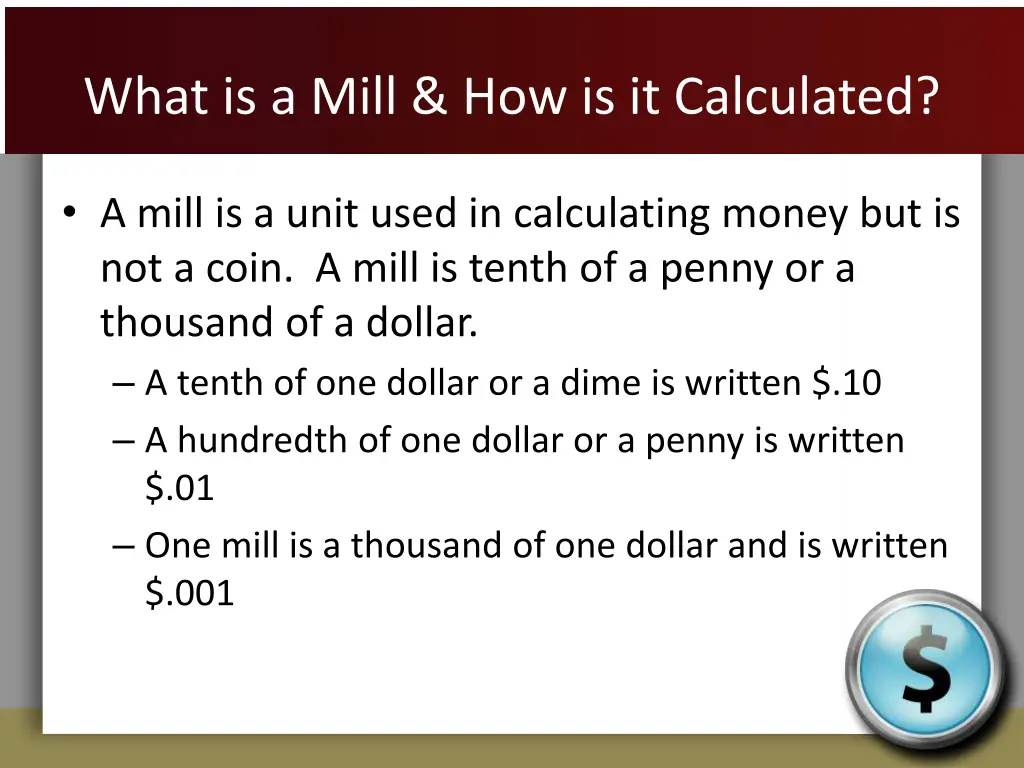 what is a mill how is it calculated