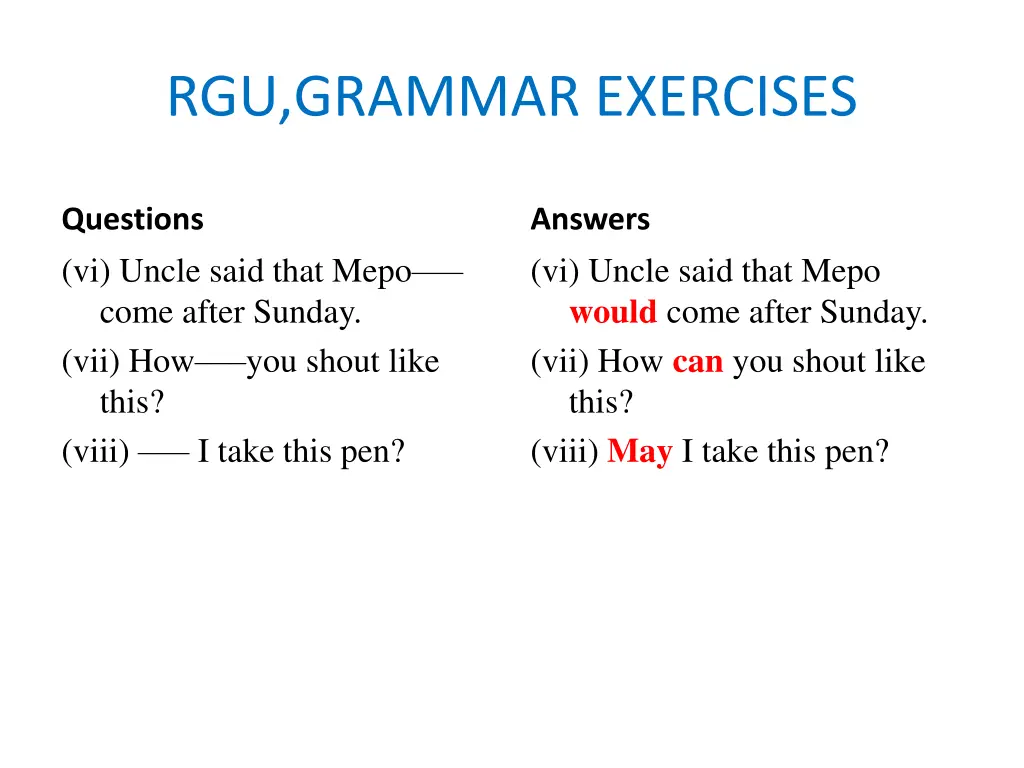 rgu grammar exercises 5