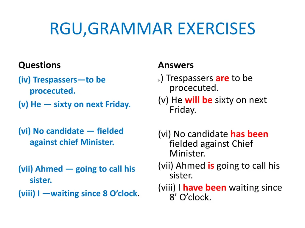 rgu grammar exercises