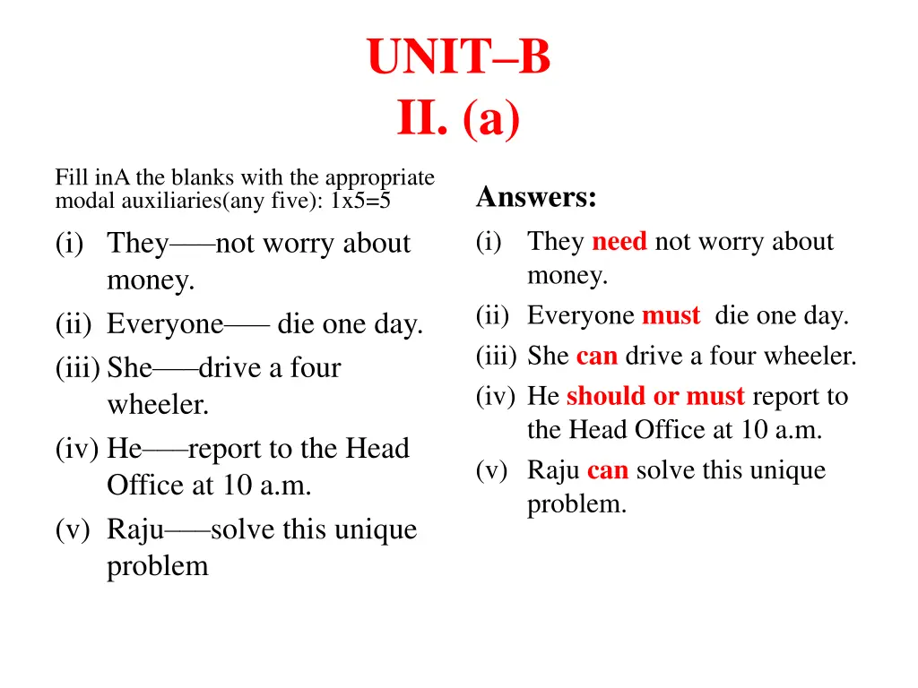 unit b ii a