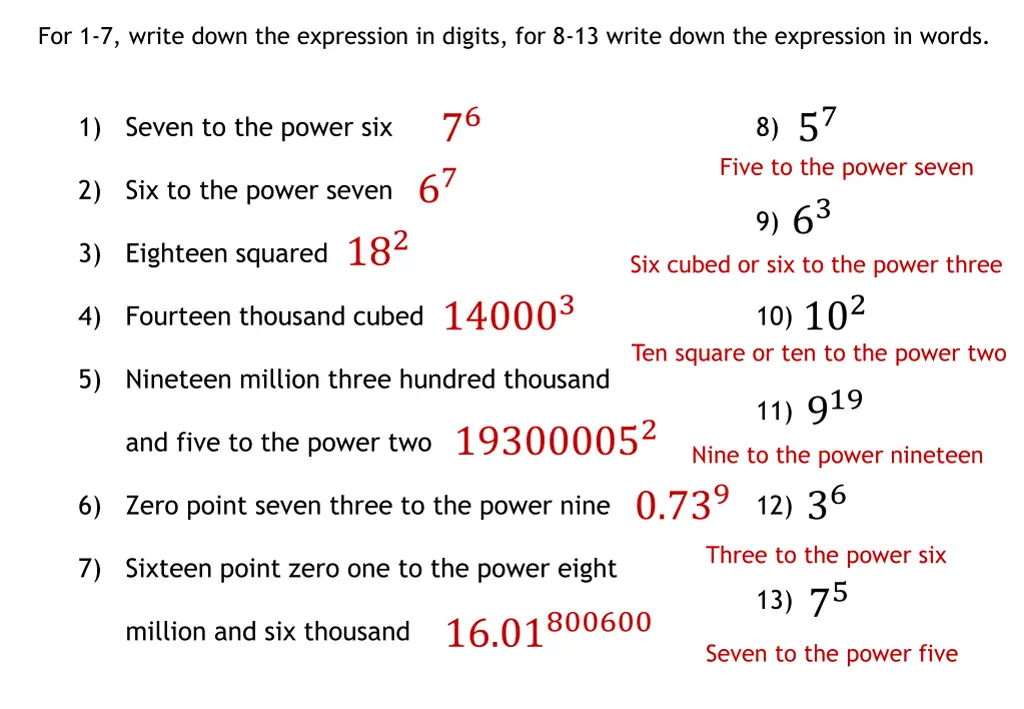 for 1 7 write down the expression in digits 1