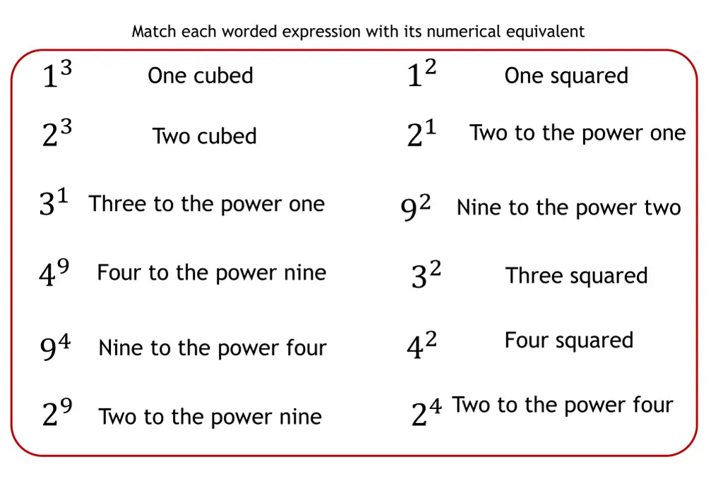 match each worded expression with its numerical 1