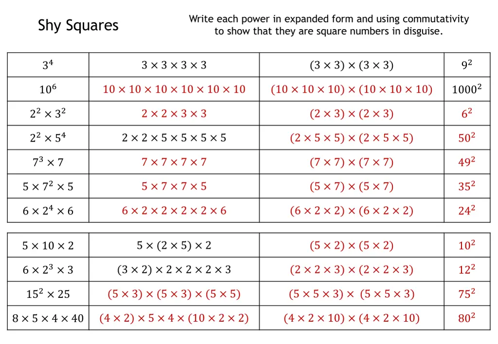 write each power in expanded form and using 1