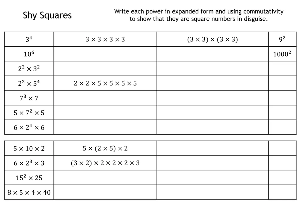 write each power in expanded form and using