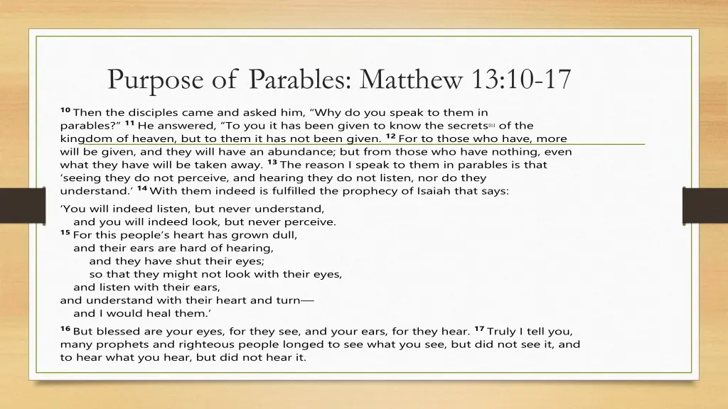 purpose of parables matthew 13 10 17