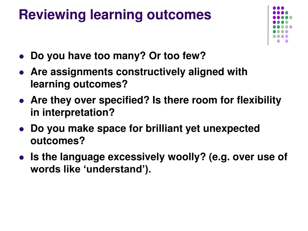 reviewing learning outcomes