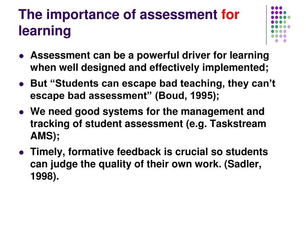 the importance of assessment for learning