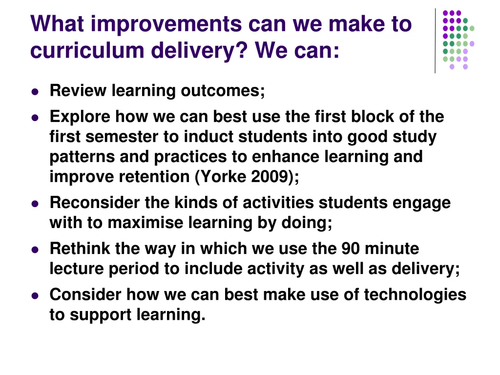 what improvements can we make to curriculum