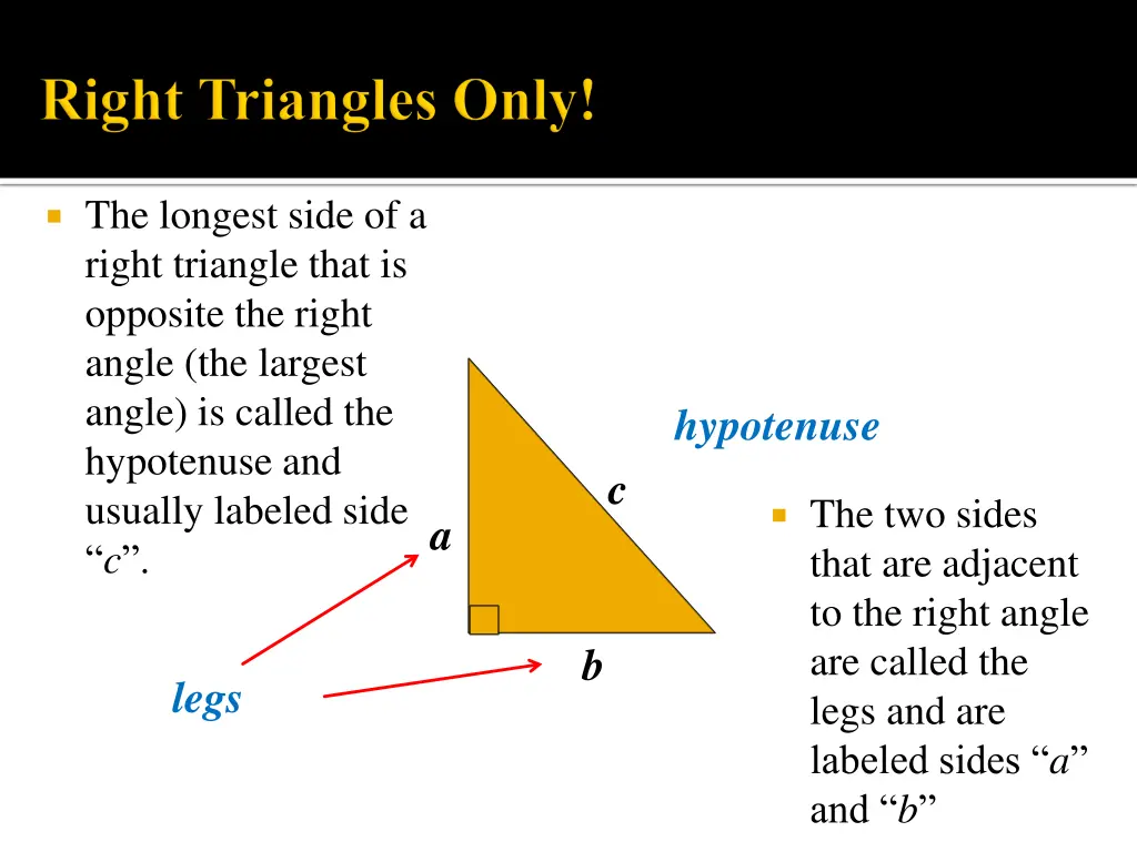 the longest side of a right triangle that