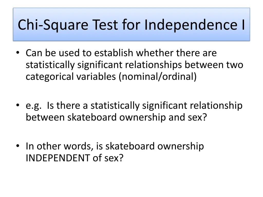 chi square test for independence i