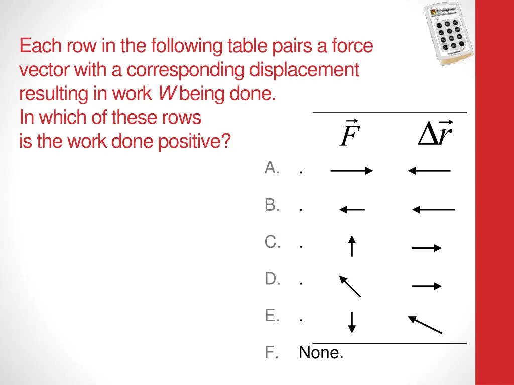 each row in the following table pairs a force 1