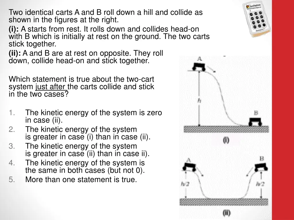 two identical carts a and b roll down a hill 1