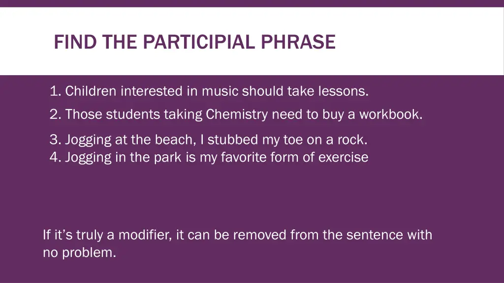 find the participial phrase