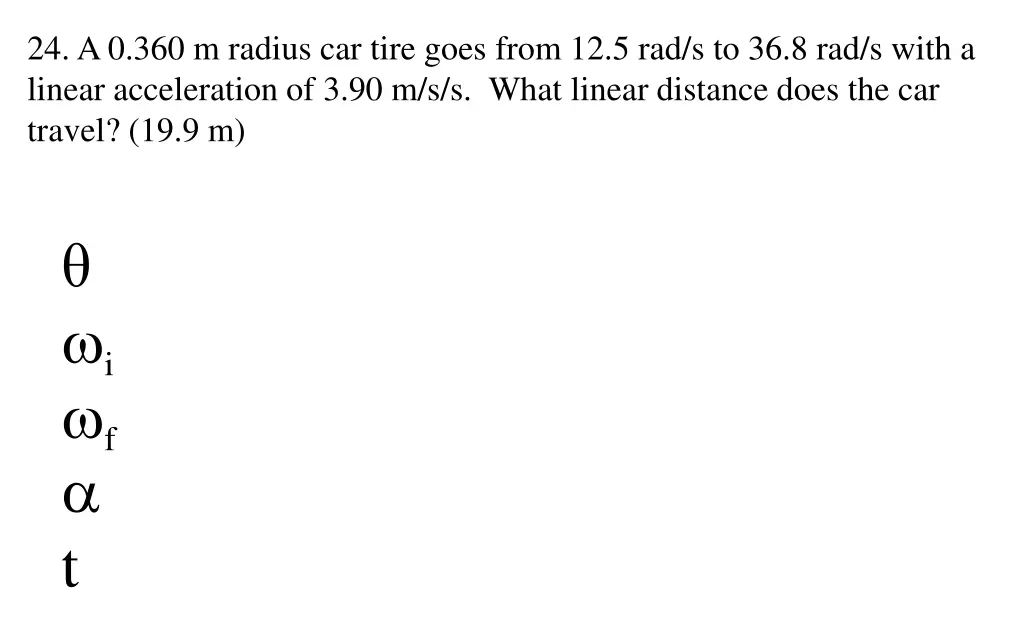 24 a 0 360 m radius car tire goes from