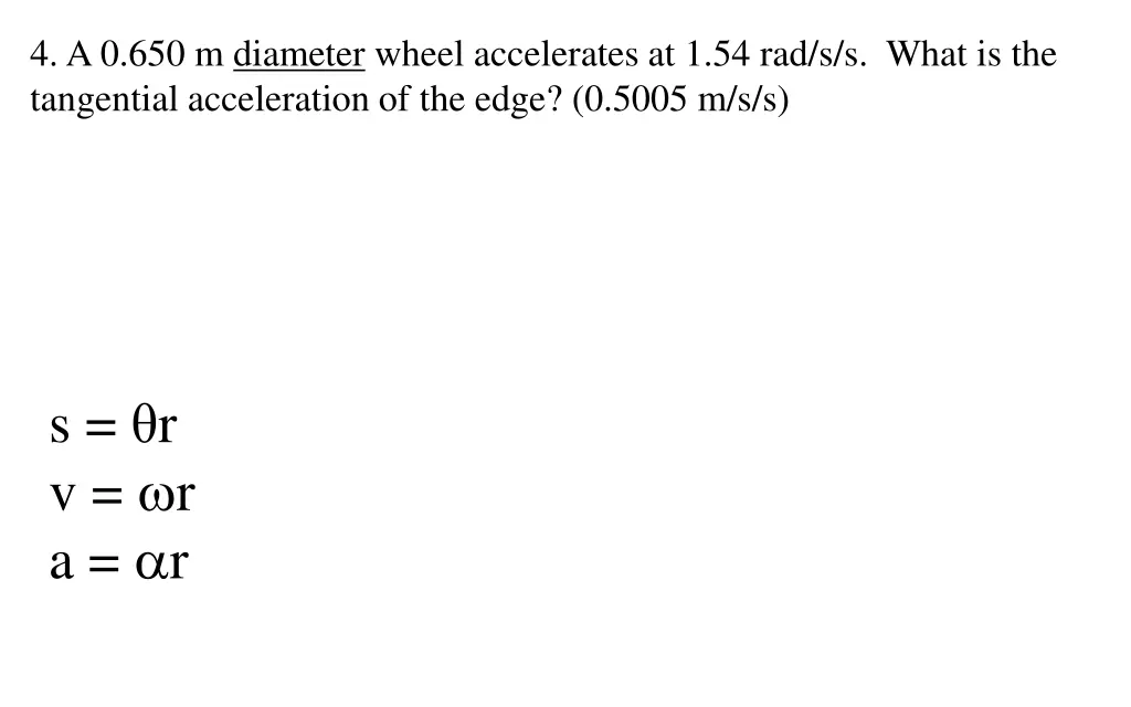 4 a 0 650 m diameter wheel accelerates