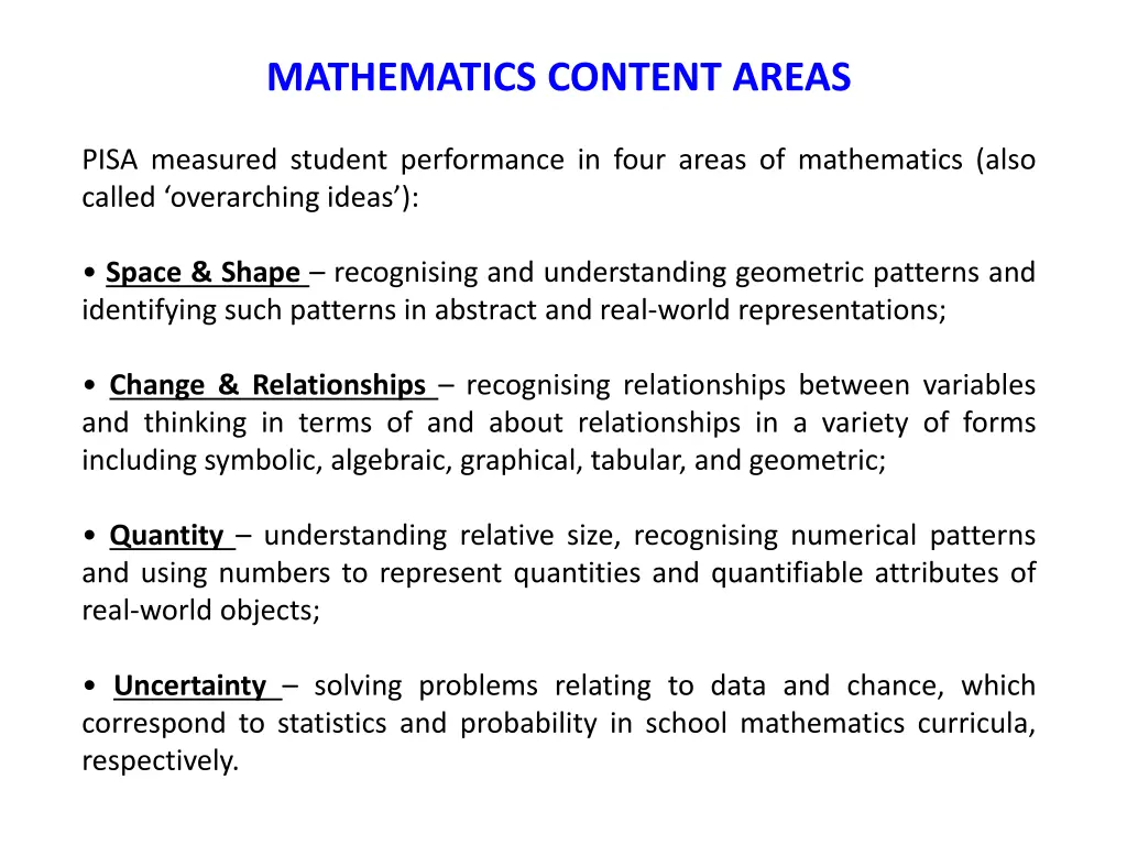 mathematics content areas