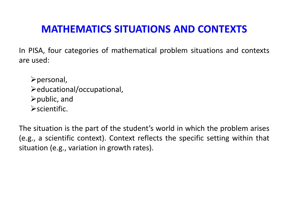 mathematics situations and contexts