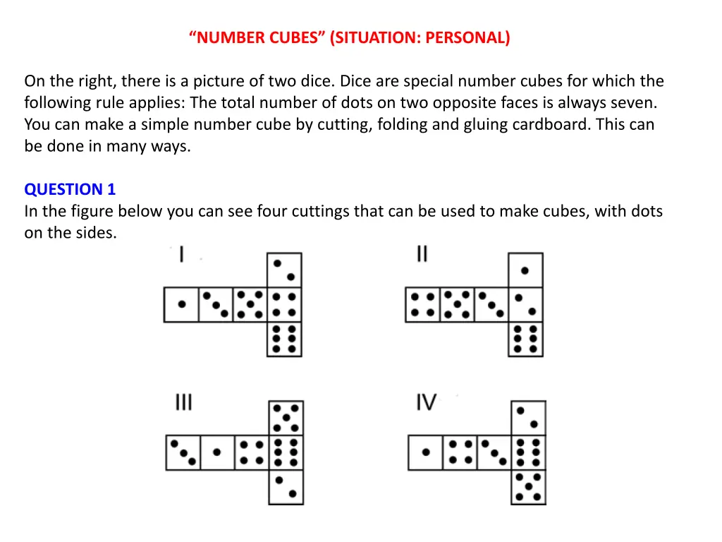 number cubes situation personal