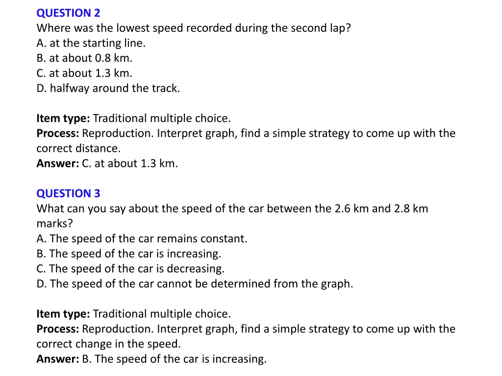 question 2 where was the lowest speed recorded