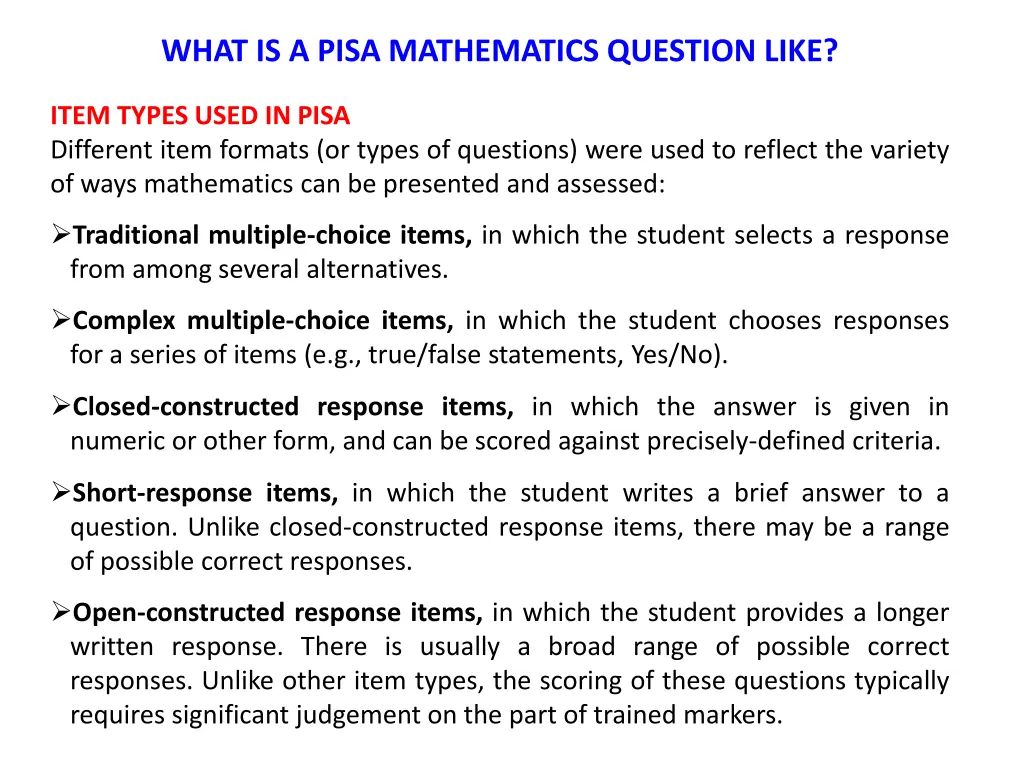 what is a pisa mathematics question like