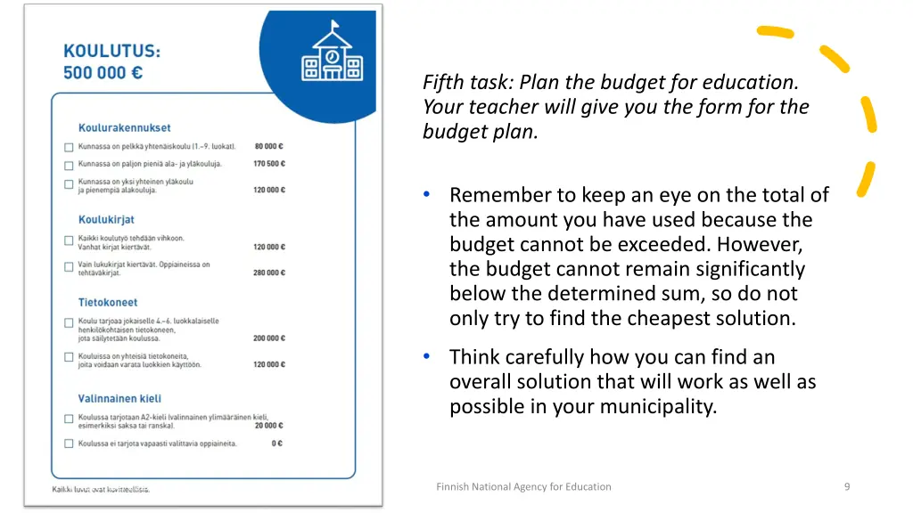 fifth task plan the budget for education your