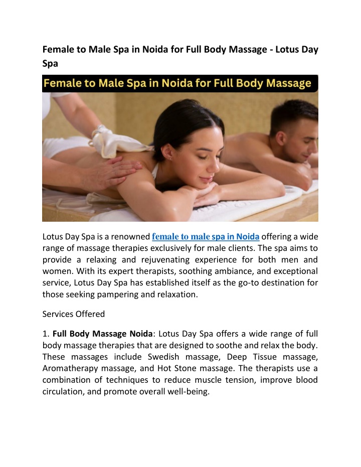 female to male spa in noida for full body massage