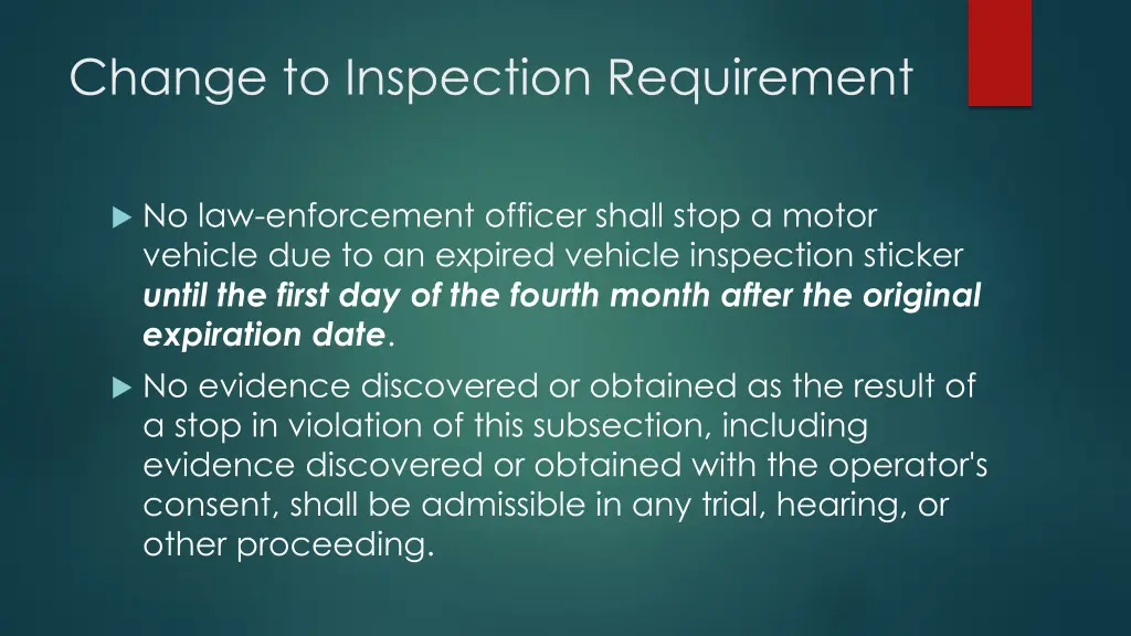 change to inspection requirement