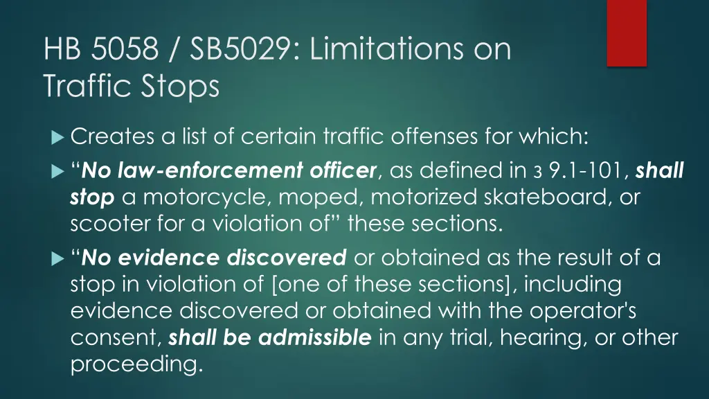 hb 5058 sb5029 limitations on traffic stops