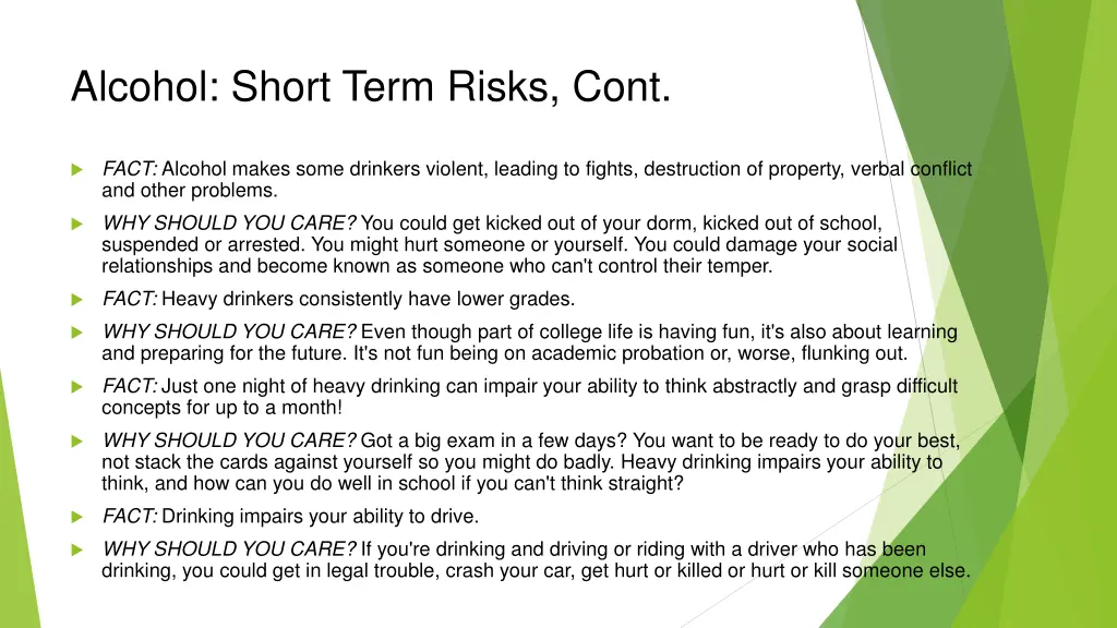 alcohol short term risks cont