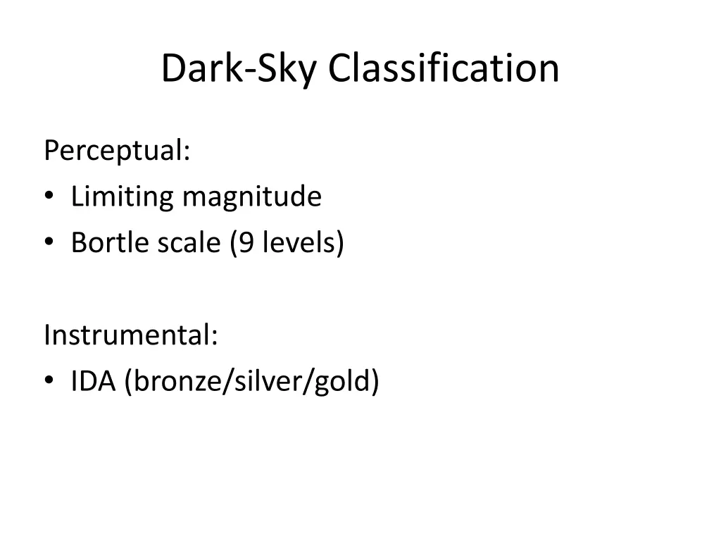 dark sky classification