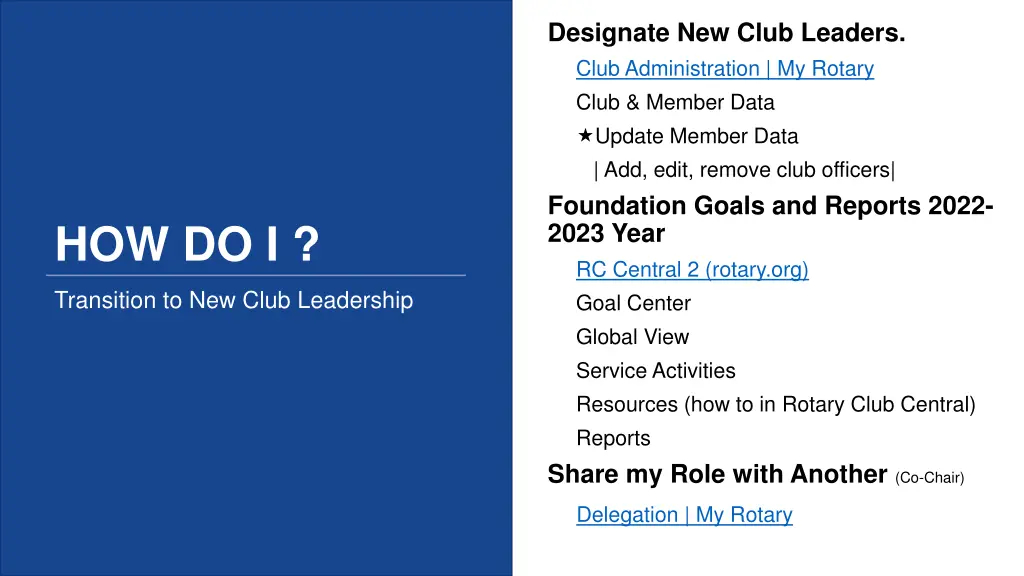 designate new club leaders club administration