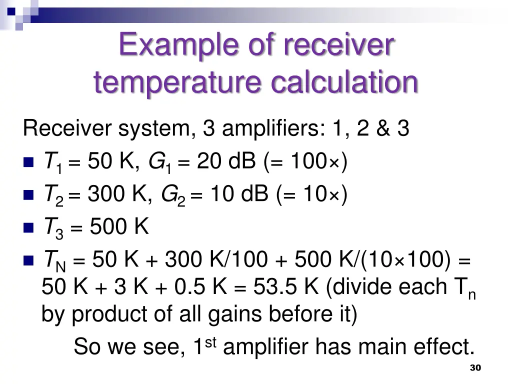 example of receiver temperature calculation