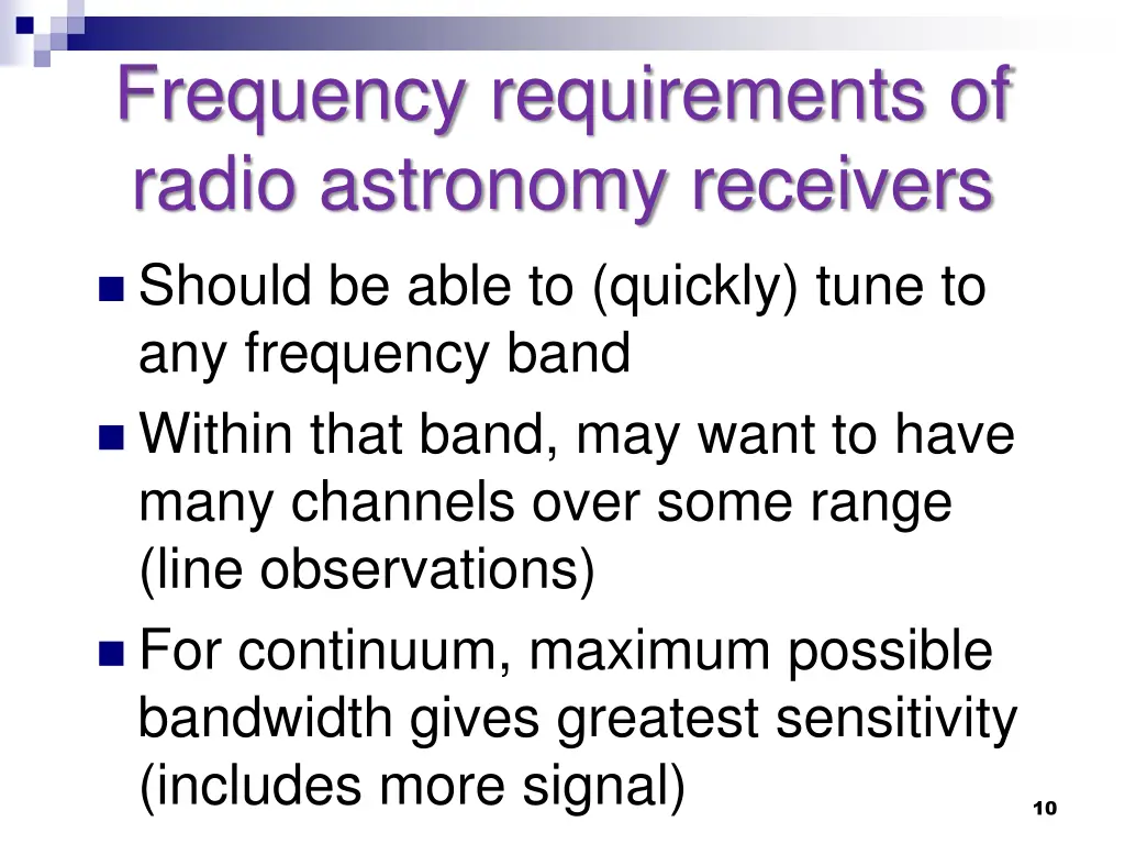 frequency requirements of radio astronomy