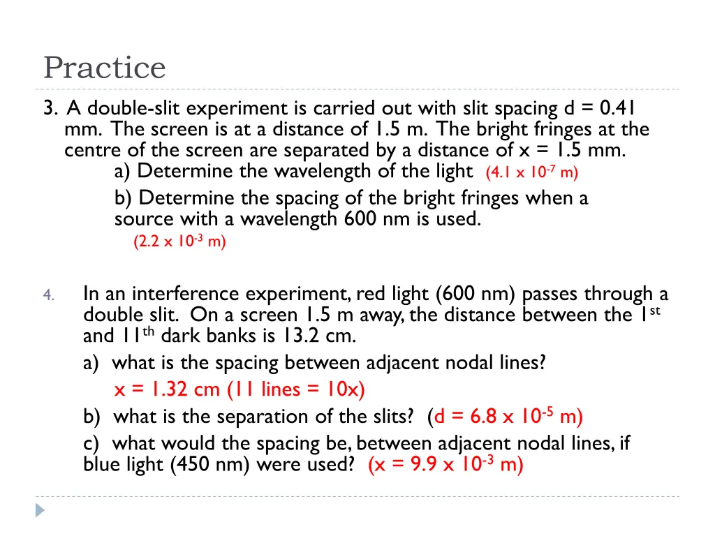 practice 3 a double slit experiment is carried