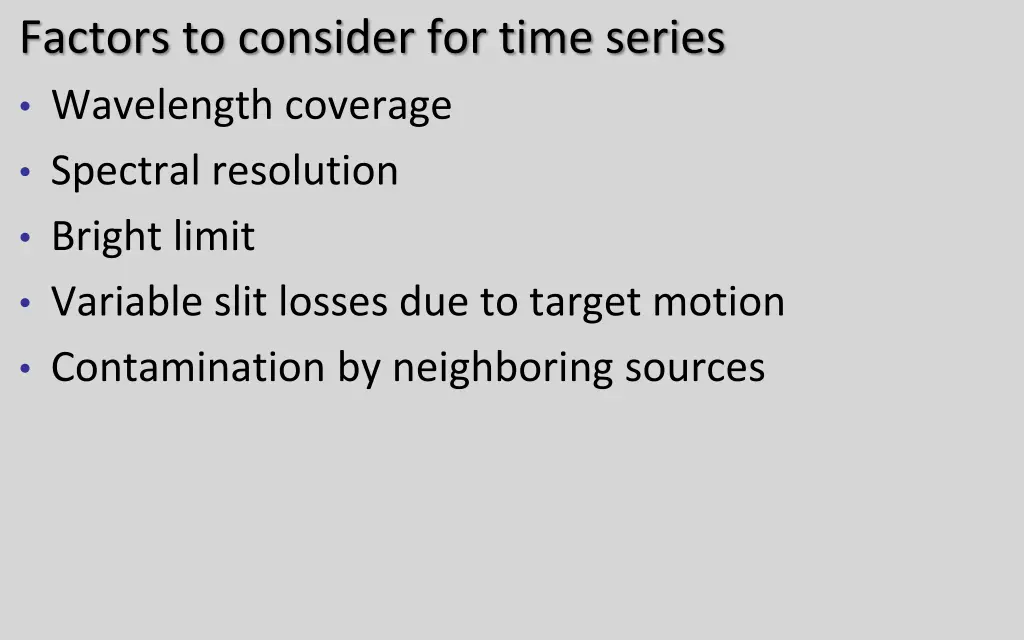 factors to consider for time series