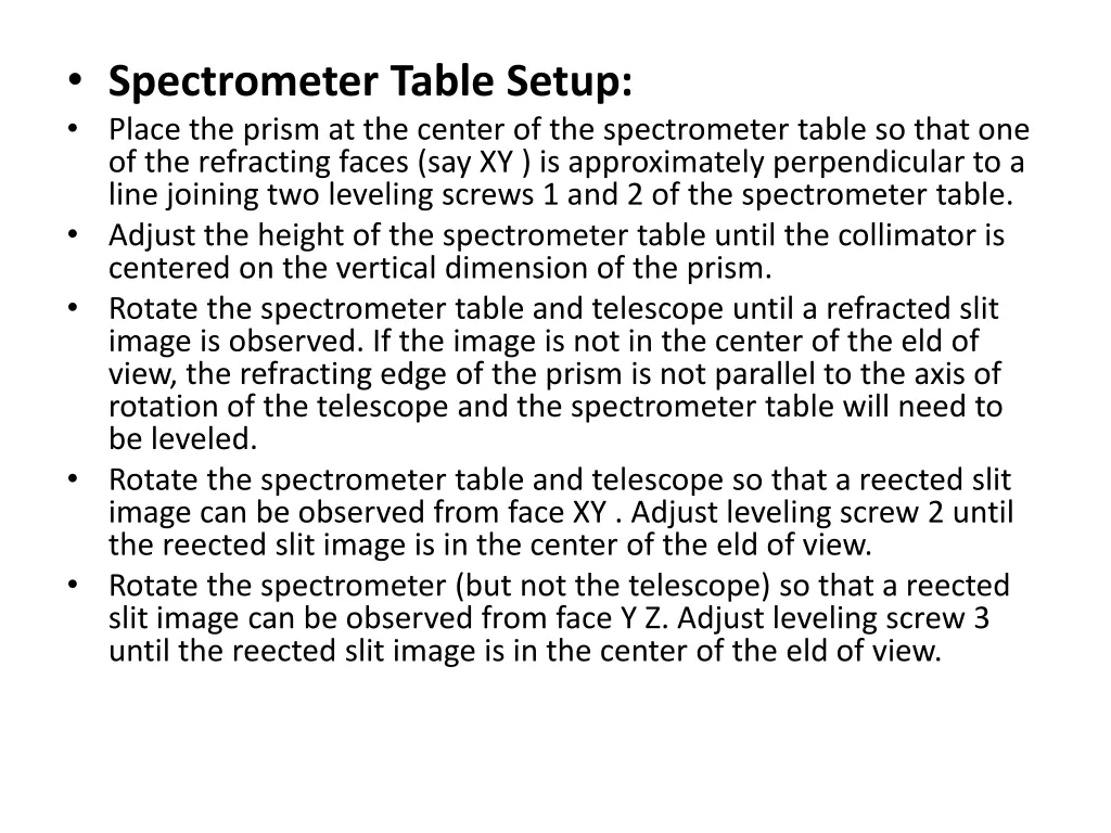 spectrometer table setup place the prism